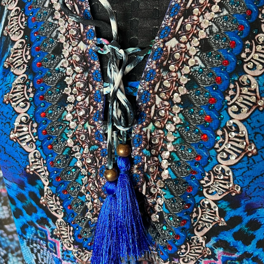NWT True Colours by La Moda Blue Cat Maxi Swim Cover Up Caftan - Picture 3 of 5